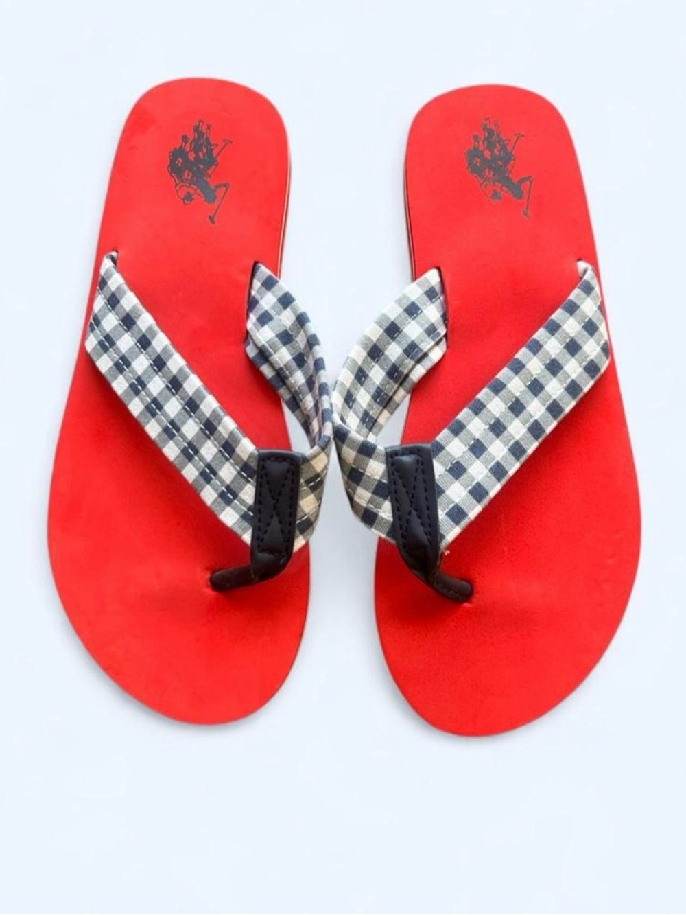 Polo by Ralph Lauren Red Flip-Flops with Black-and-White Check Straps